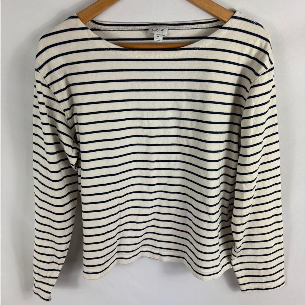 J Crew Striped Boatneck Long Sleeve Top Size Medium